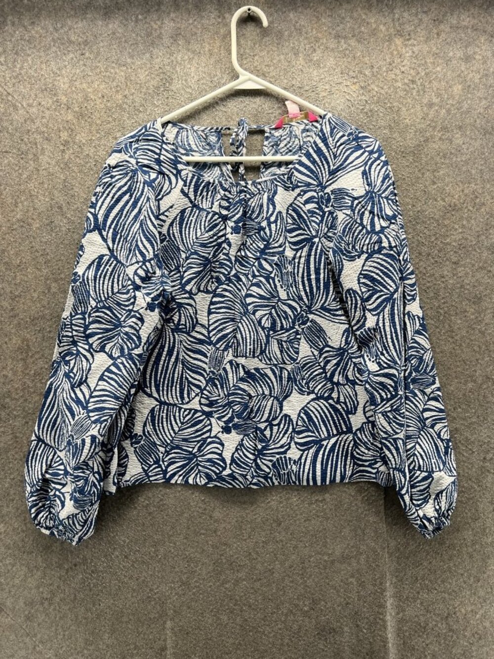 Lilly Pulitzer Blouse Women Medium Blue Round Neck Long Balloon Sleeve Floral